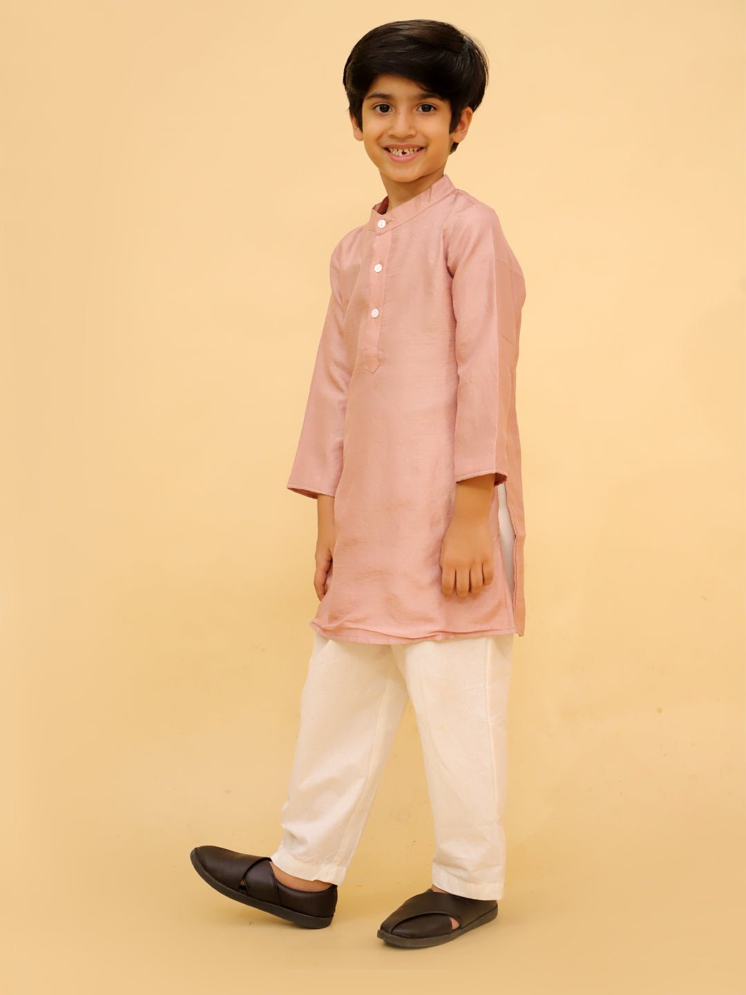 Rosé Radiance Silk Kurta Pajama Set For Boys