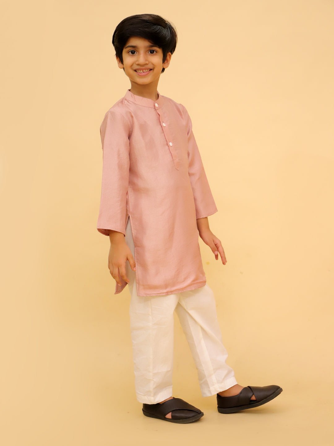Rosé Radiance Silk Kurta Pajama Set For Boys