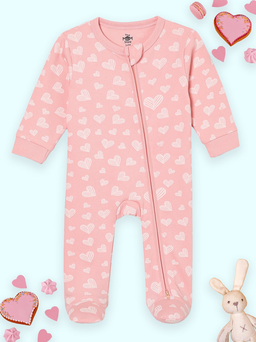  Rosy Hearts Infant Zipper Romper