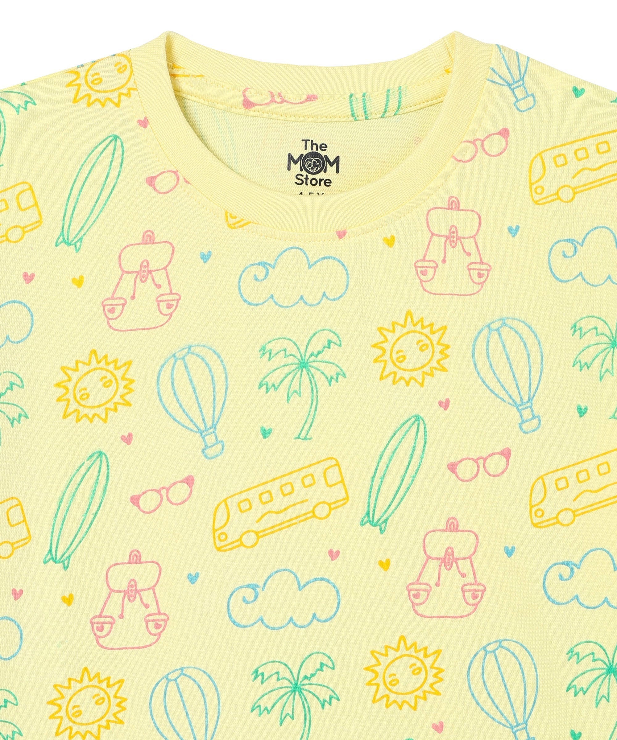 Yellow Route To Rest Travel Pajama Set For Kids
