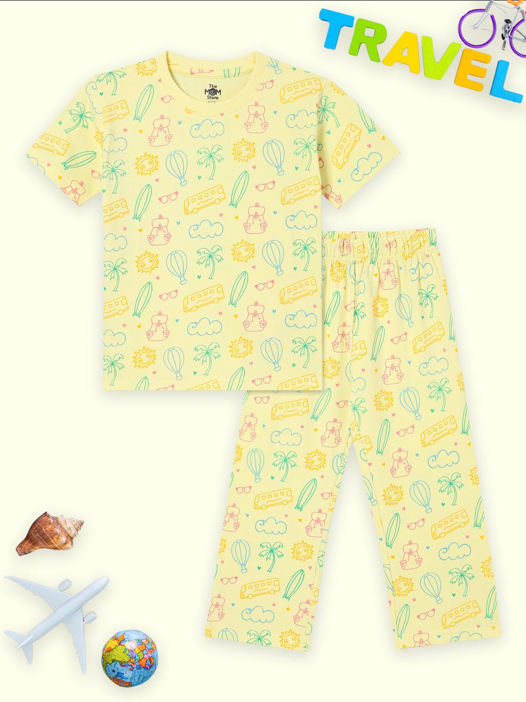 Yellow Route To Rest Travel Pajama Set For Kids