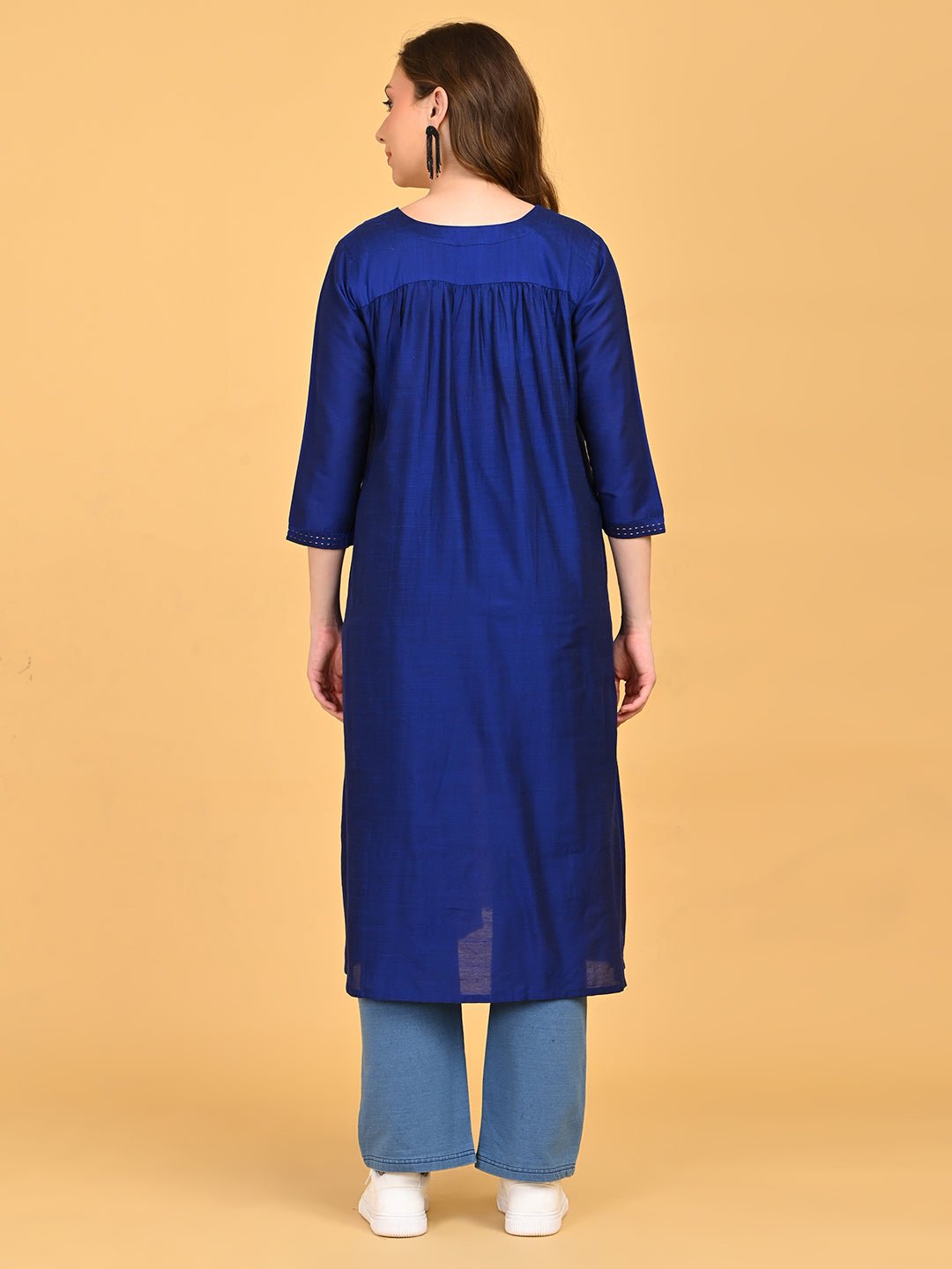  Royal Blue Embroidered Maternity and Nursing Silk Kurta Blue