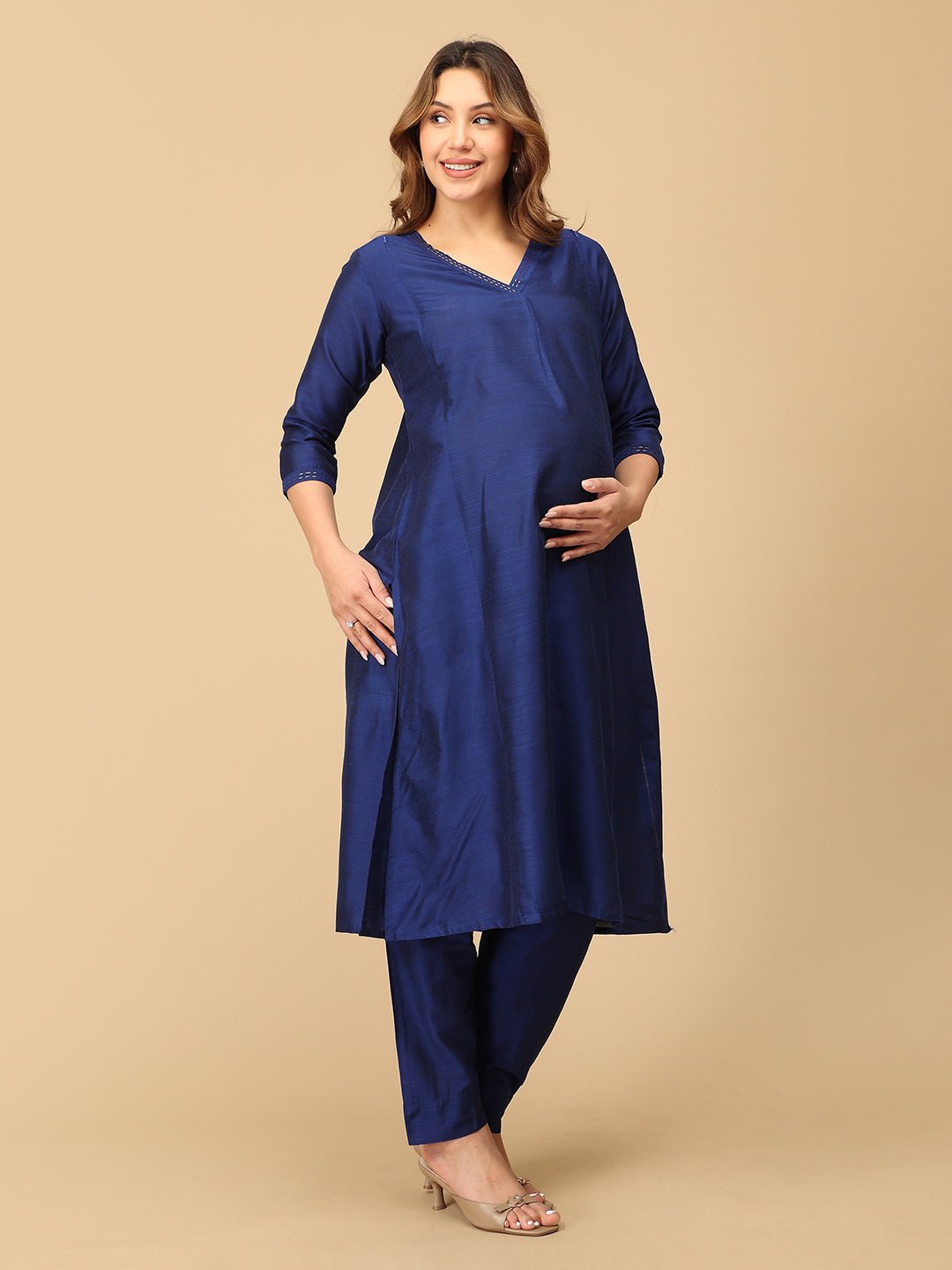  Royal Cosmic Embroidered Maternity and Nursing Kurta Set Blue