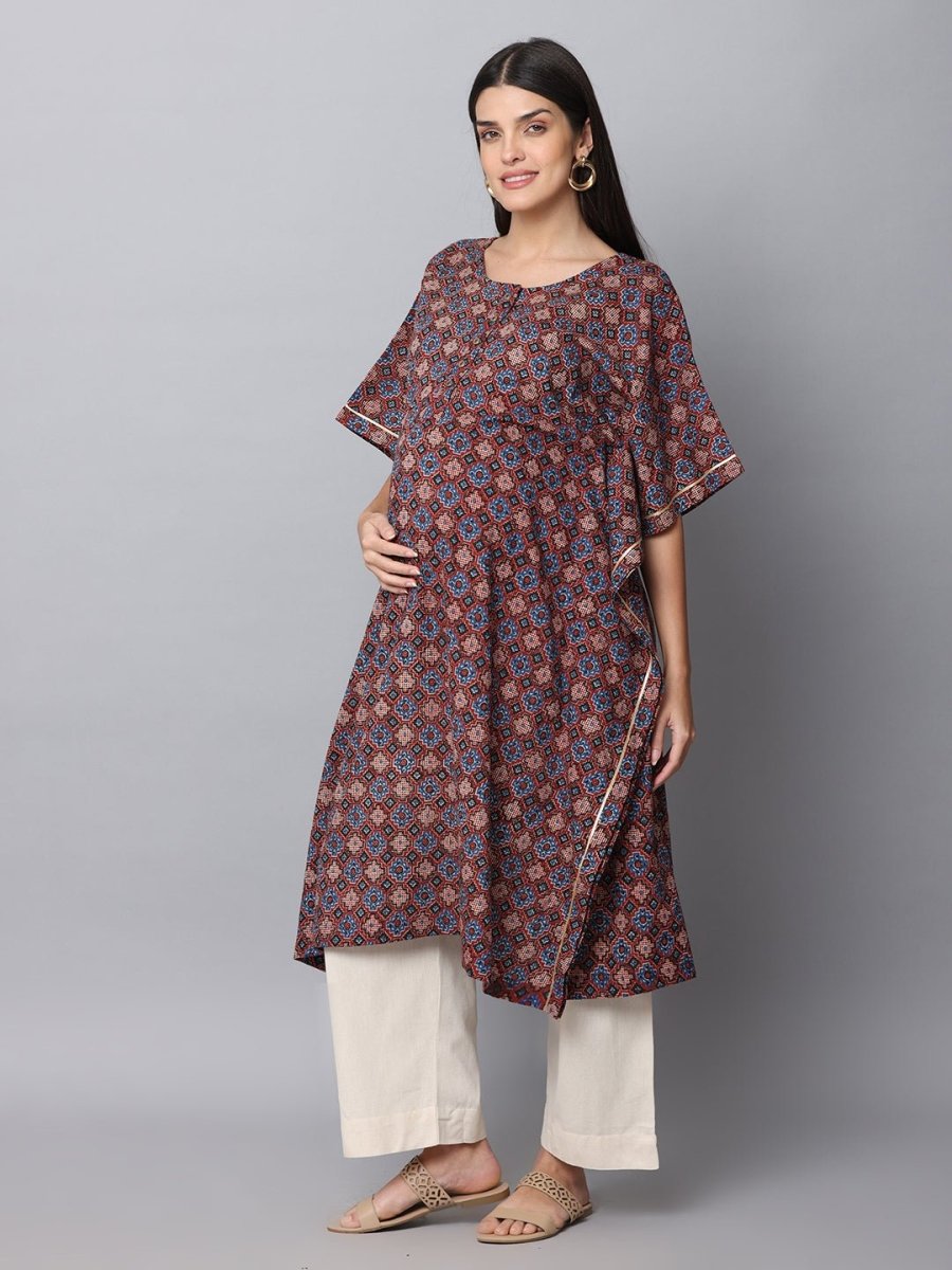  Rudra Maternity and Nursing Kaftan Kurta Set Yellow