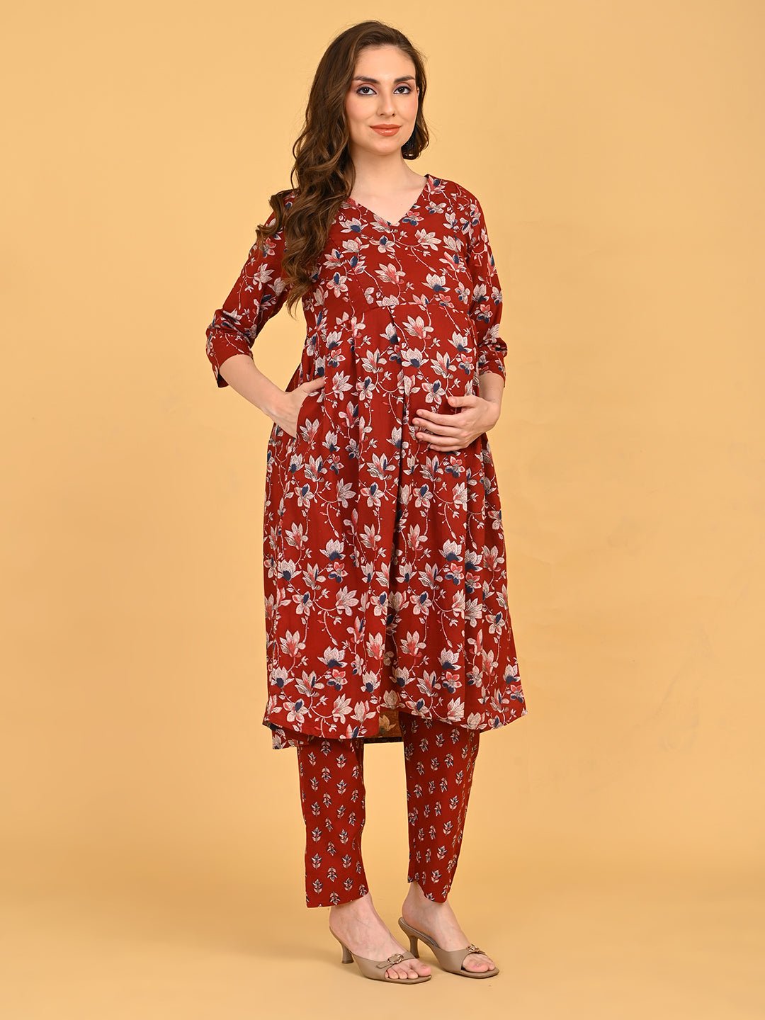  Ruhani Maternity and Nursing Kurta Set Maroon