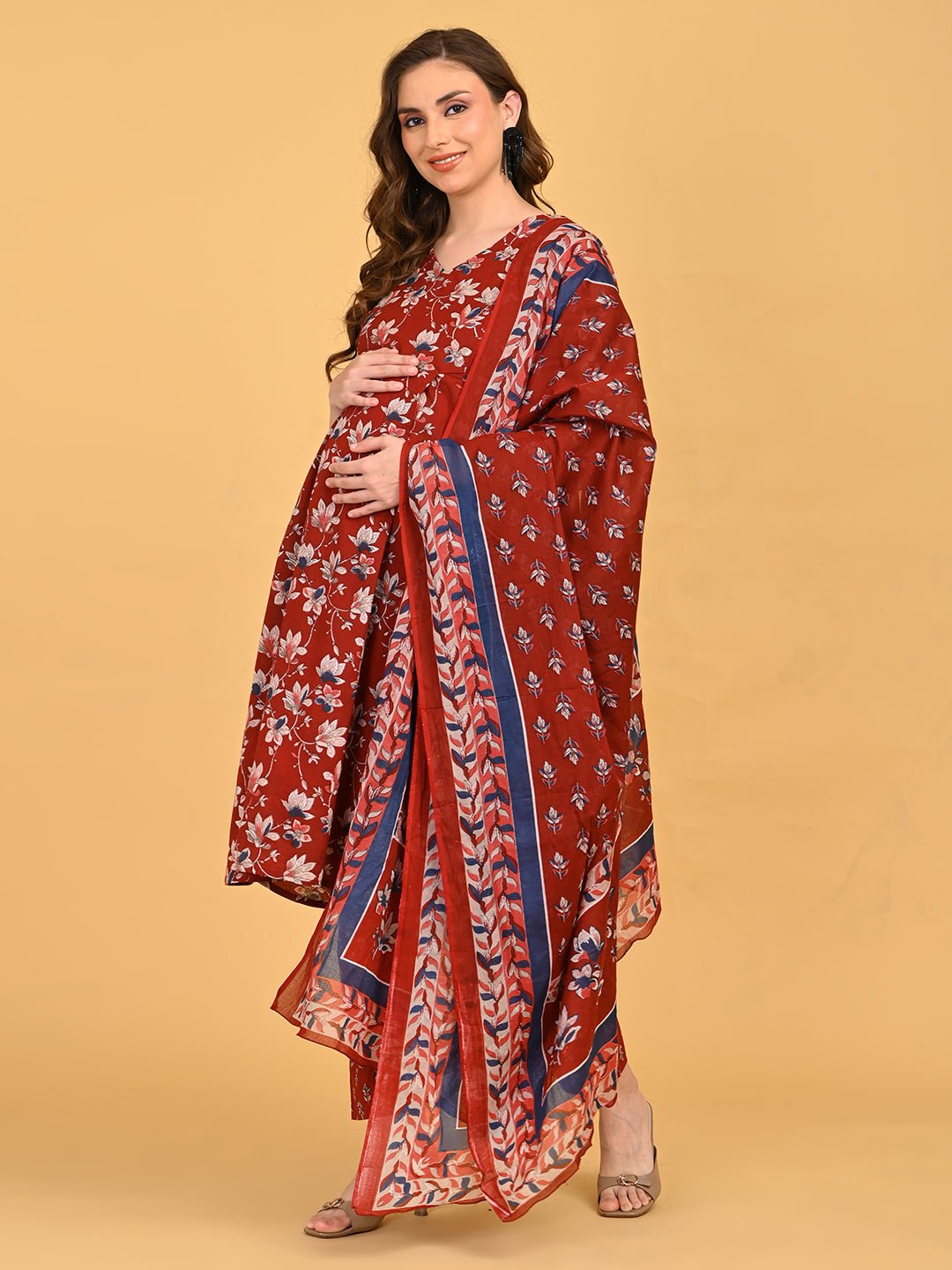  Ruhani Maternity and Nursing Kurta Set Maroon