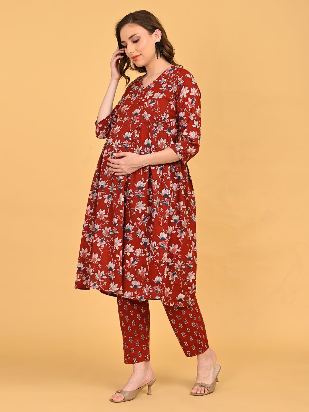  Ruhani Maternity and Nursing Kurta Set Maroon