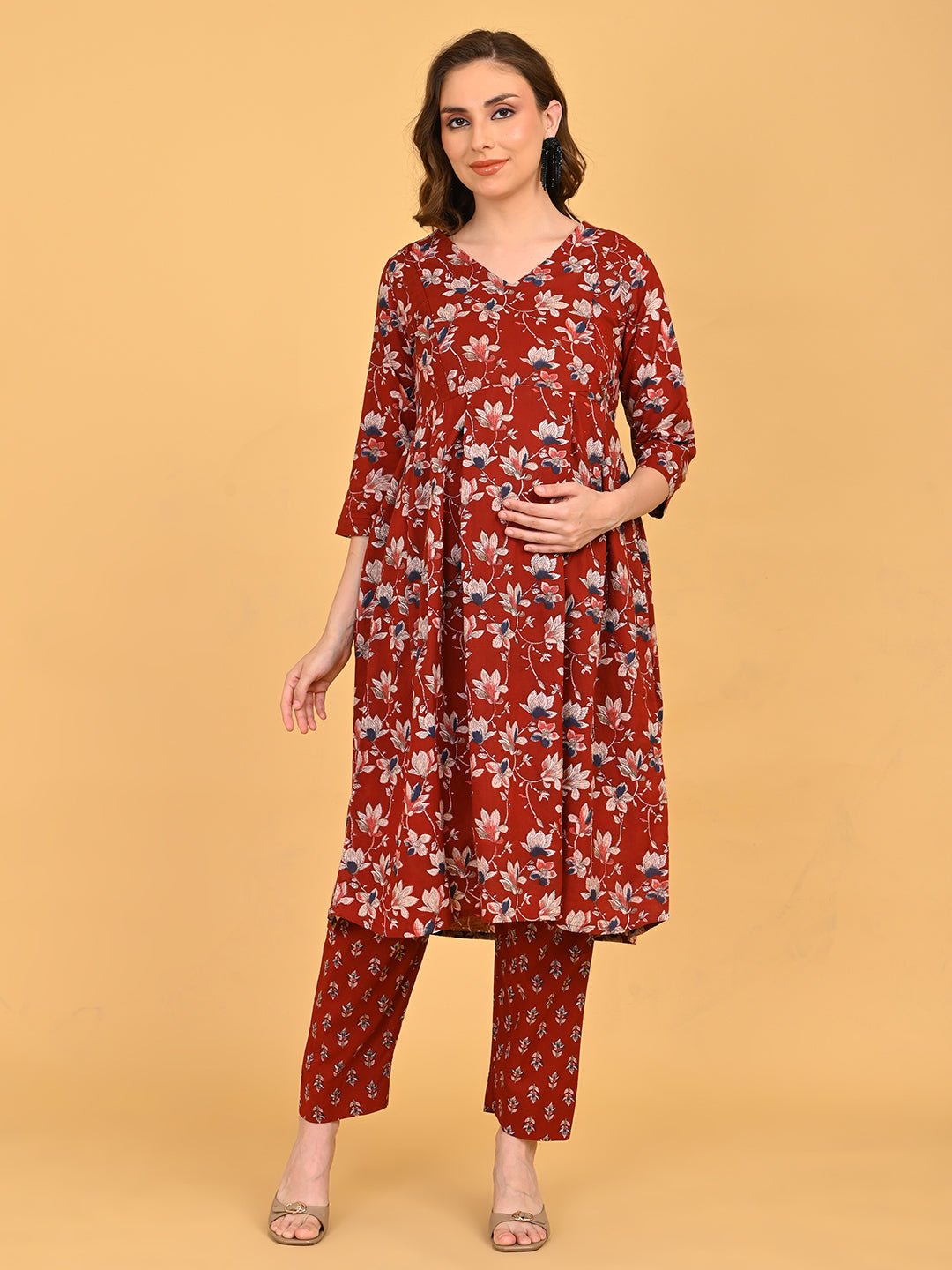  Ruhani Maternity and Nursing Kurta Set Maroon