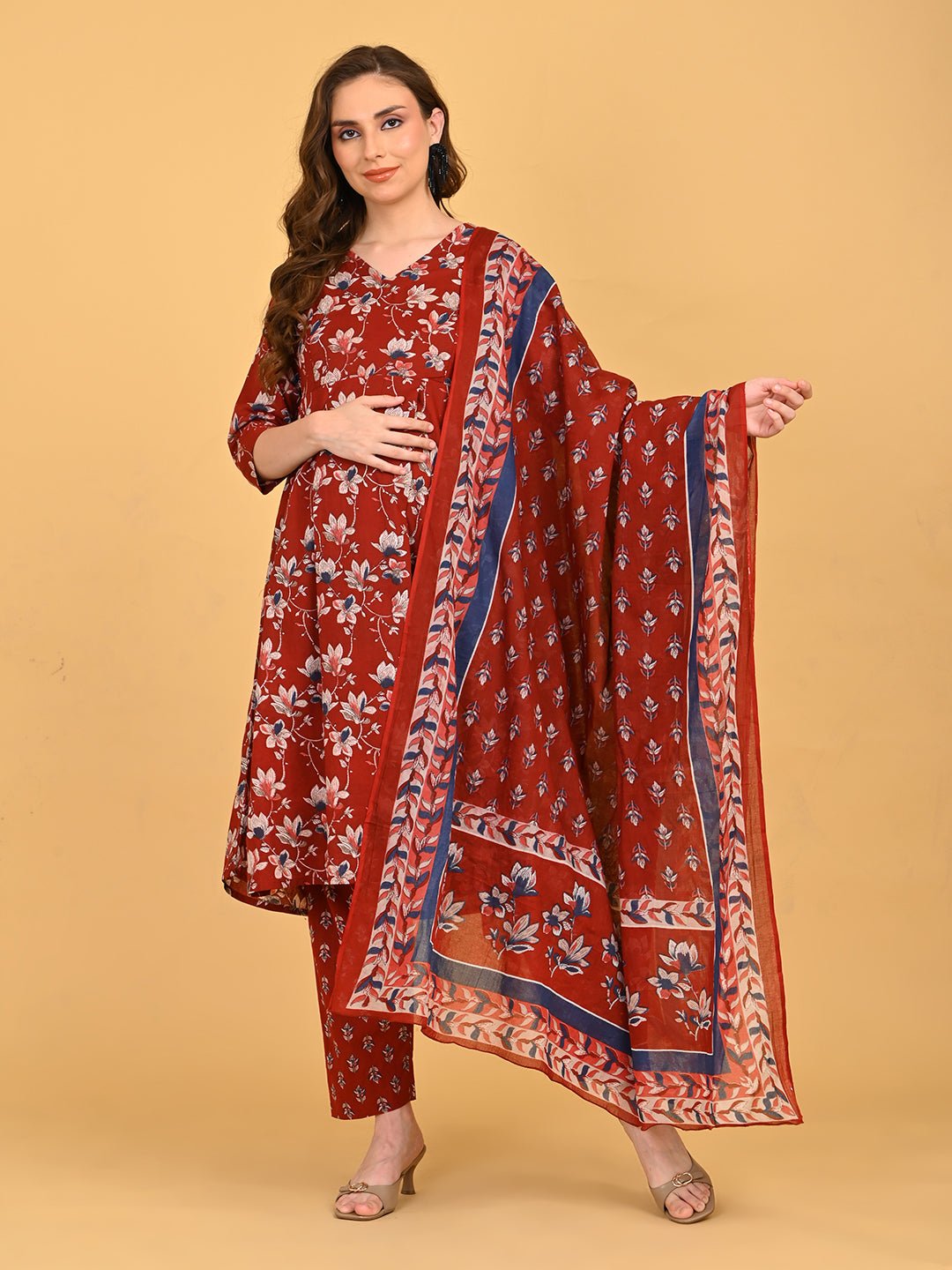  Ruhani Maternity and Nursing Kurta Set Maroon