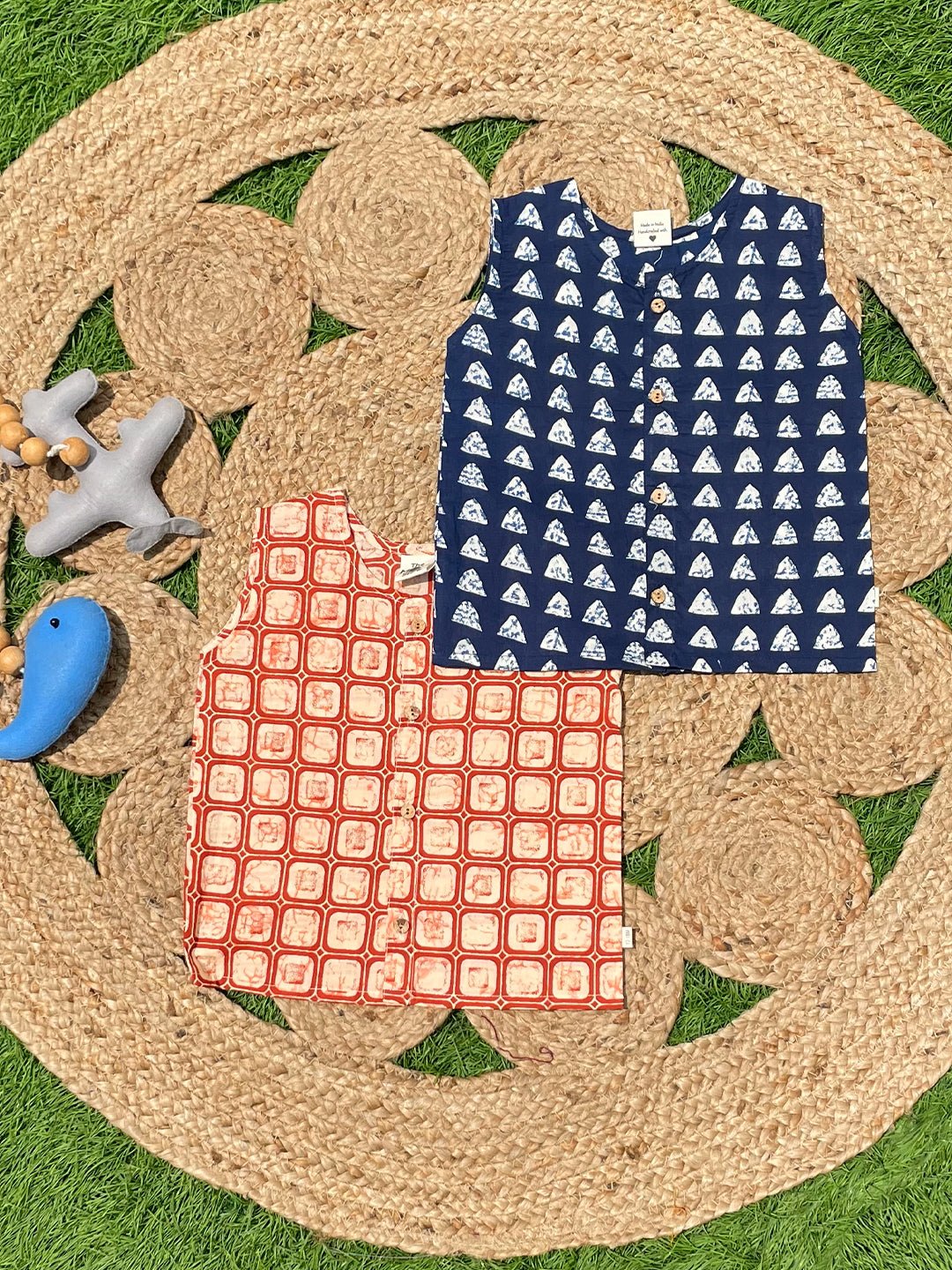  Rust Block And Indigo Printed Cotton Infant Jabla Pack Of 2