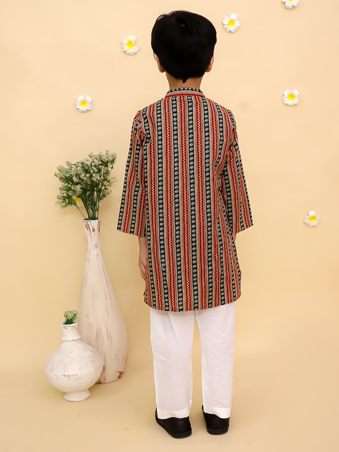 Rust Kalamkari Print Boys Kurta Set