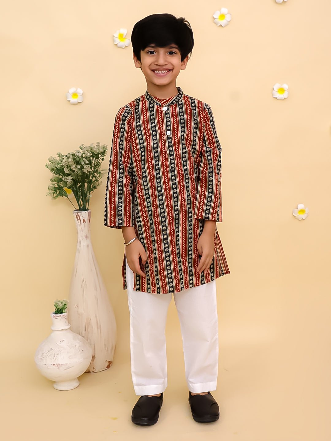 Rust Kalamkari Print Boys Kurta Set