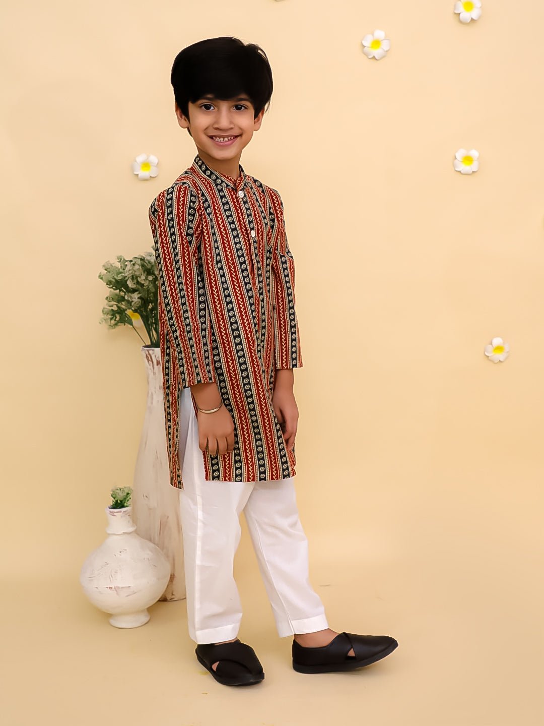 Rust Kalamkari Print Boys Kurta Set