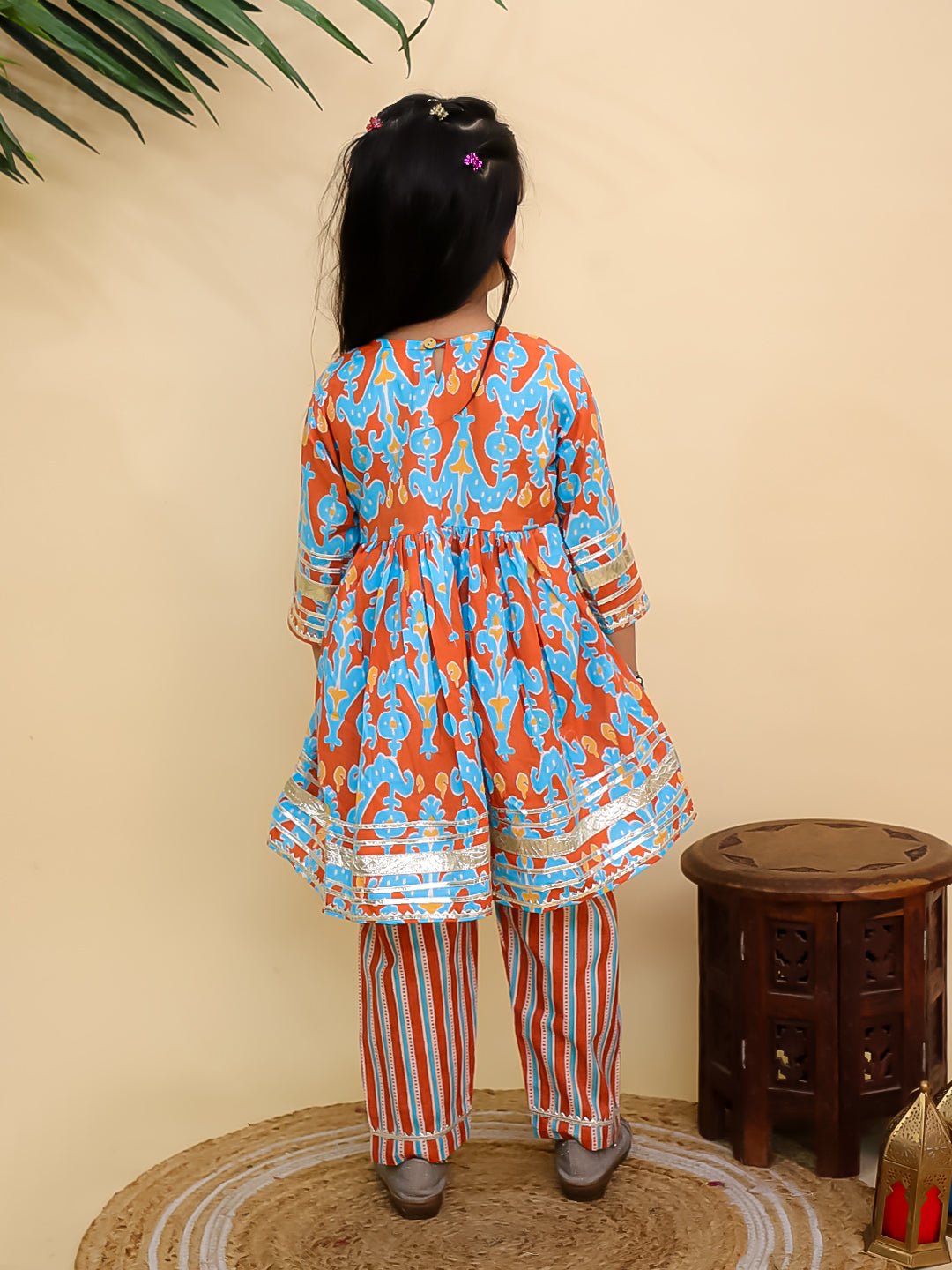 Rustic Roots Floral Print Girls Anarkali Kurta Set For Kids