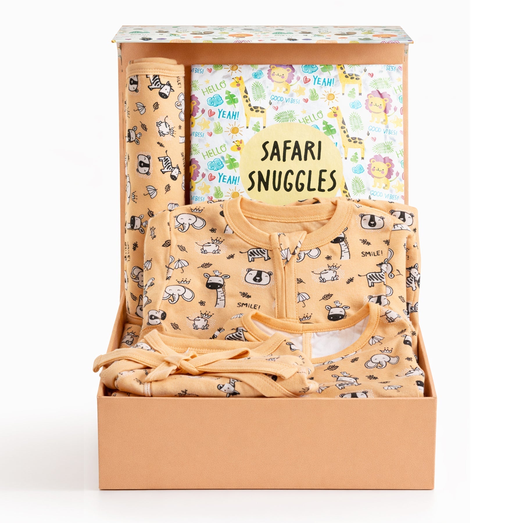 Sunset Safari 5 PCS Newborn Baby Gift Box With Romper And Milestone Cards