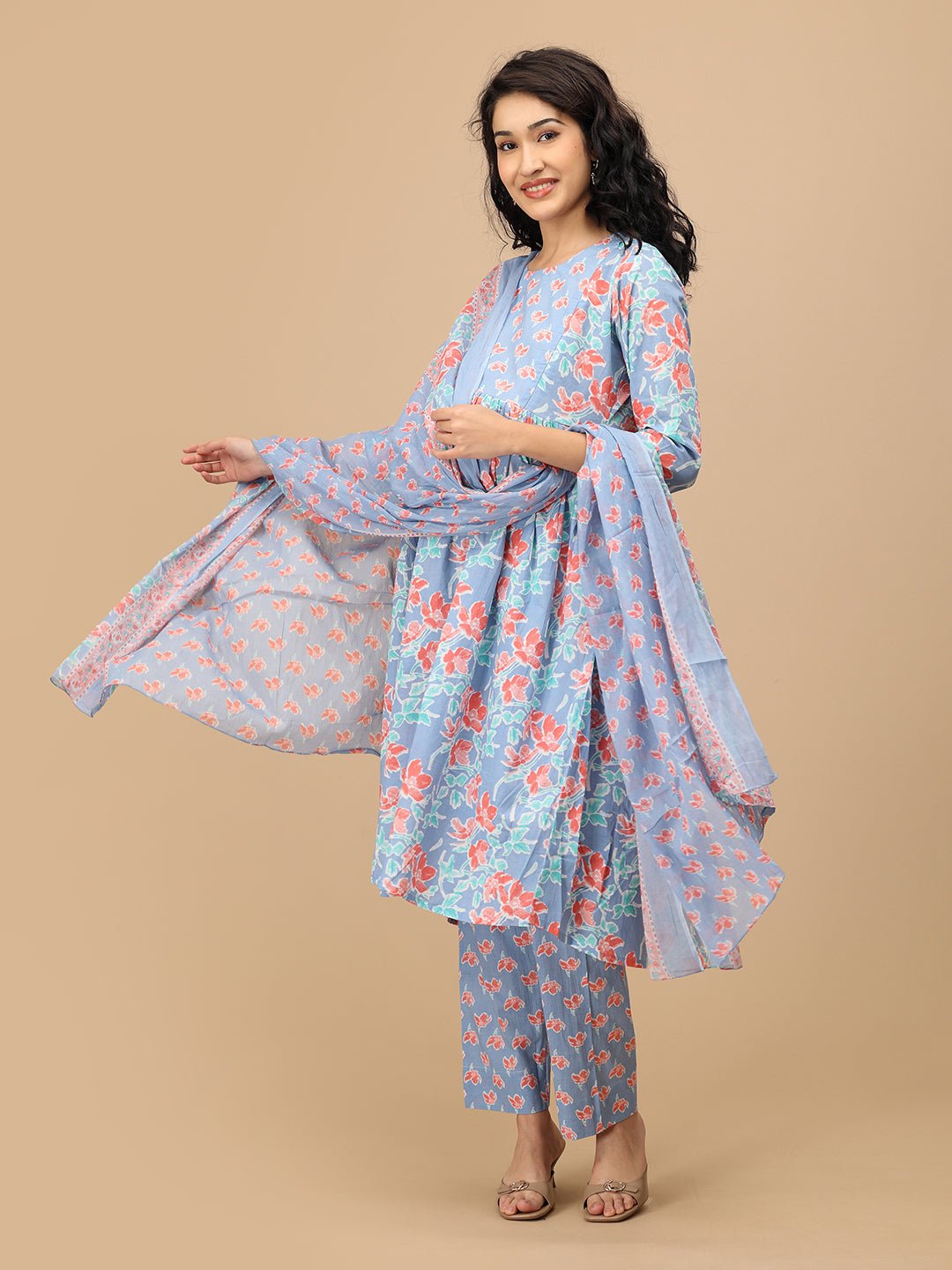  Saanjh Phool Maternity and Nursing Kurta Set Blue