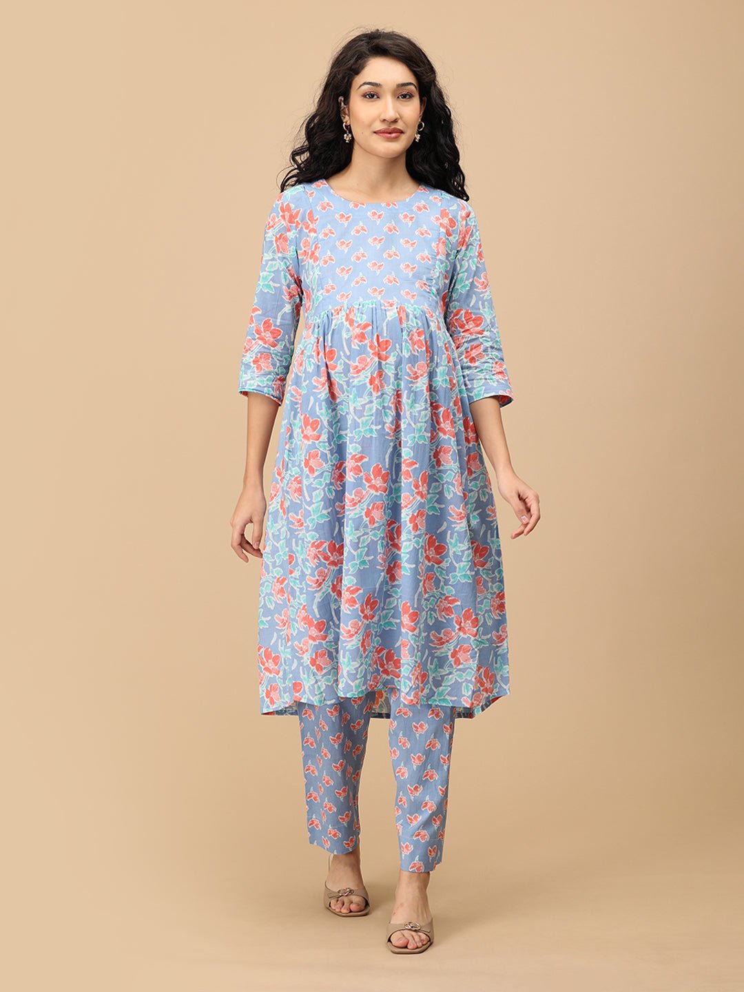  Saanjh Phool Maternity and Nursing Kurta Set Blue