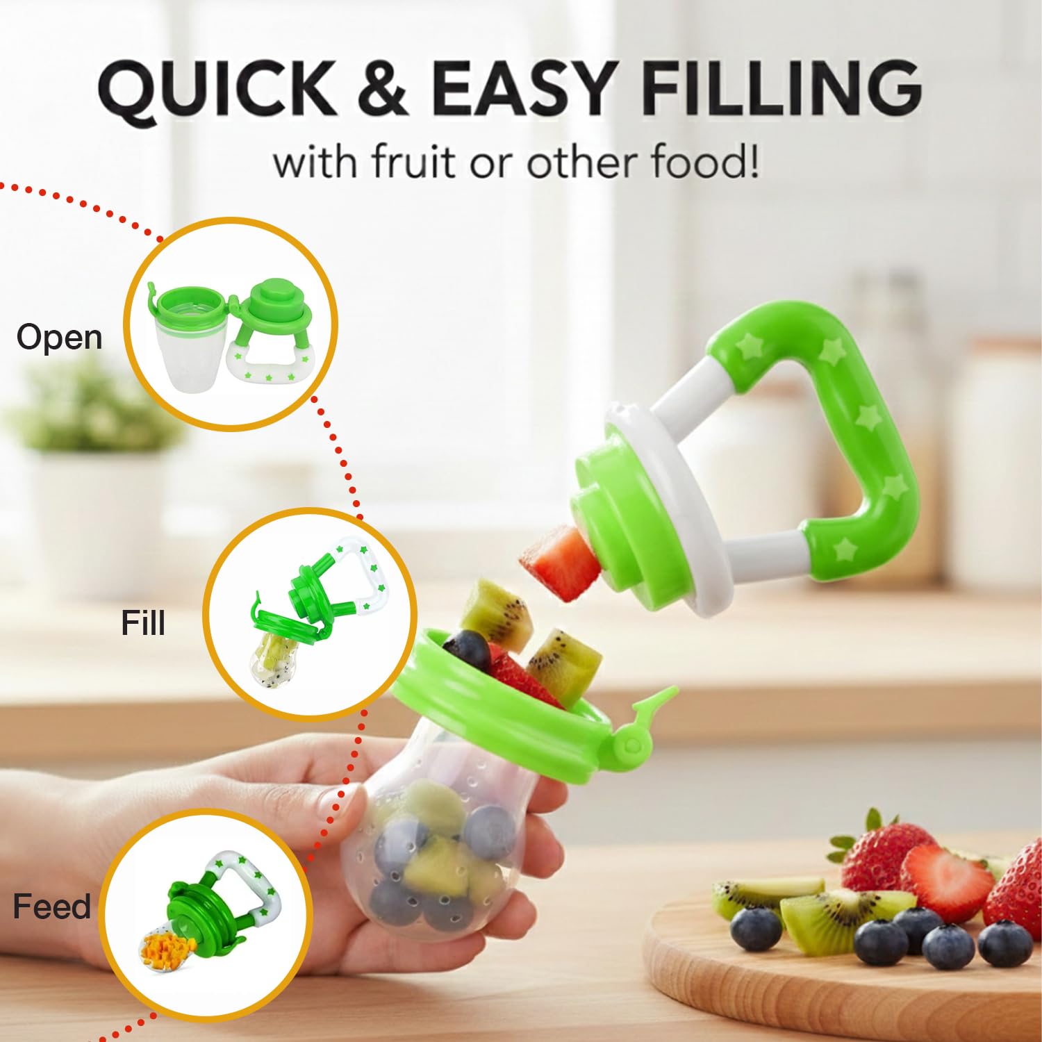 Safe-O-Kid Green 100% Pure Silicone Baby Fruit Nibbler For Infants