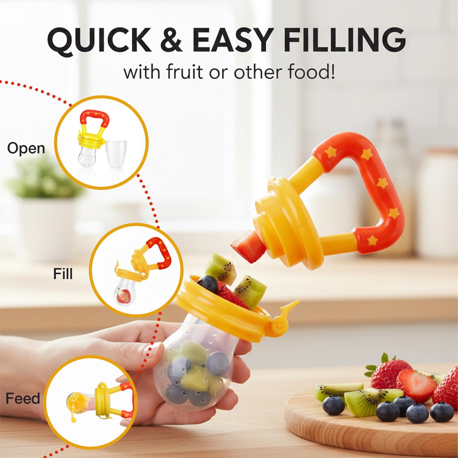 Safe-O-Kid Yellow BPA-Free Silicone Fruit Nibbler Teether For Babies