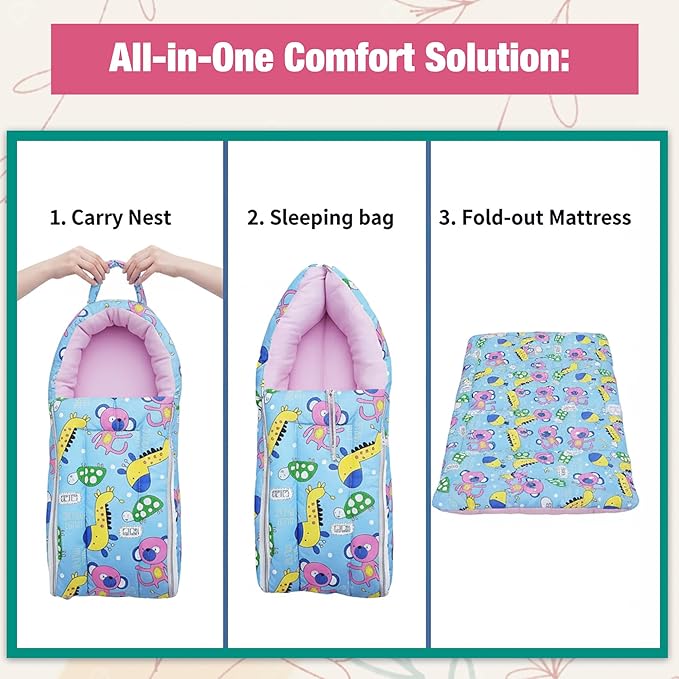 Pink Cotton Multi-Utility Sleeping And Carry Nest For Babies