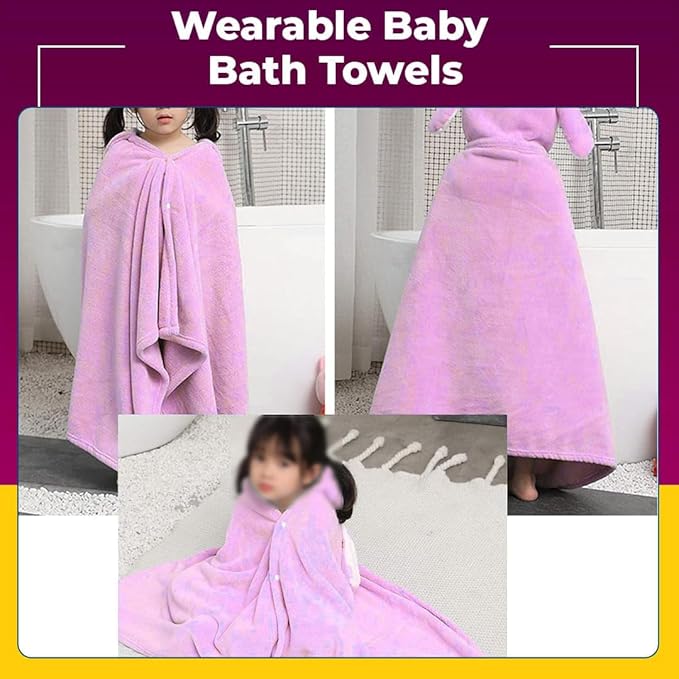 Cartoon Hooded Pink Unisex Toddler Bath Towel With Animal Design