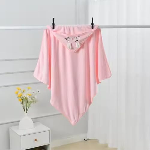 Cartoon Hooded Pink Unisex Toddler Bath Towel With Animal Design