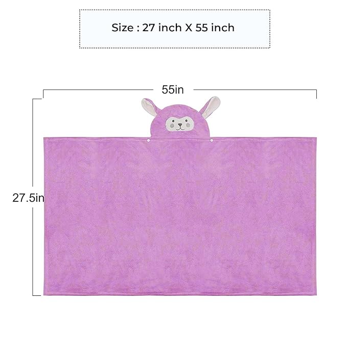 Cartoon Hooded Pink Unisex Toddler Bath Towel With Animal Design