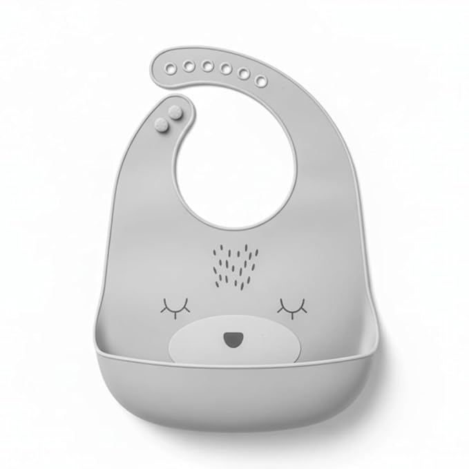 Safe-O-Kid Premium Silicone Adjustable Easy-to-Clean Grey Bib For Babies