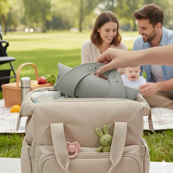 Safe-O-Kid Premium Silicone Adjustable Easy-to-Clean Grey Bib For Babies