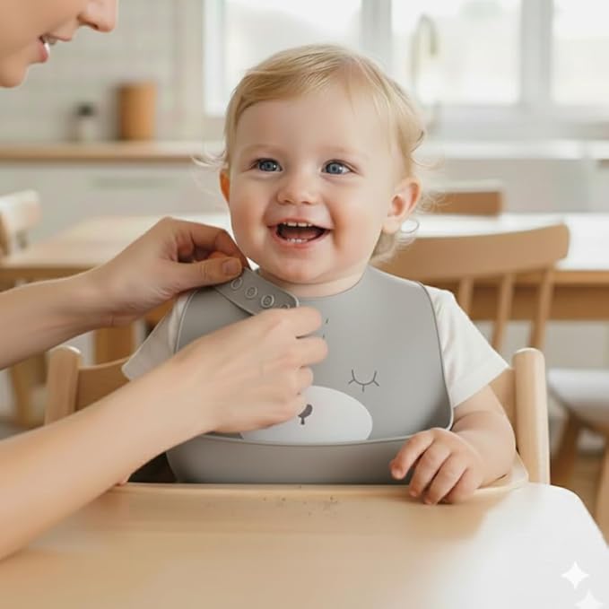 Safe-O-Kid Premium Silicone Adjustable Easy-to-Clean Grey Bib For Babies