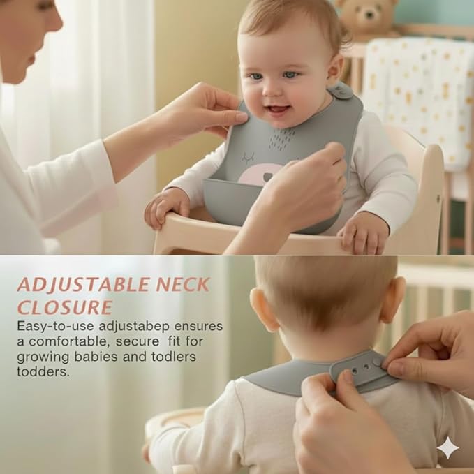 Safe-O-Kid Premium Silicone Adjustable Easy-to-Clean Grey Bib For Babies