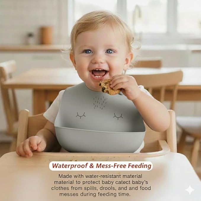 Safe-O-Kid Premium Silicone Adjustable Easy-to-Clean Grey Bib For Babies