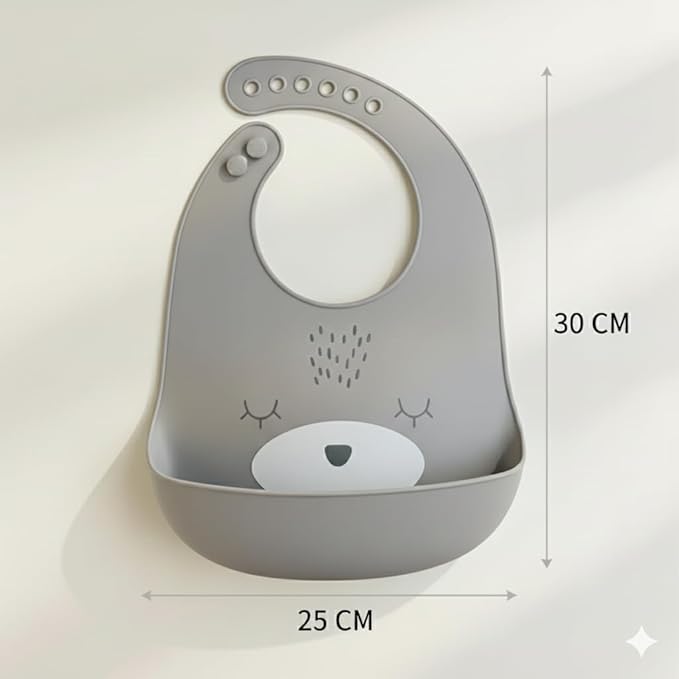 Safe-O-Kid Premium Silicone Adjustable Easy-to-Clean Grey Bib For Babies