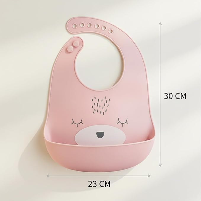 Safe-O-Kid Pink Food-Grade Silicone Adjustable Feeding Bib For Babies