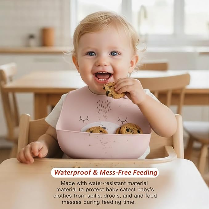 Safe-O-Kid Pink Food-Grade Silicone Adjustable Feeding Bib For Babies