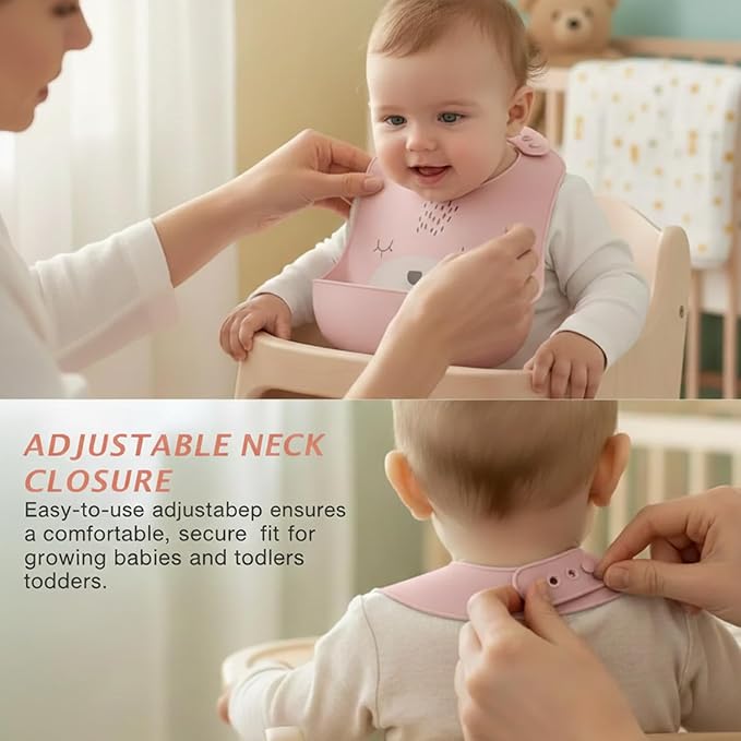 Safe-O-Kid Pink Food-Grade Silicone Adjustable Feeding Bib For Babies