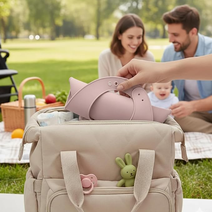 Safe-O-Kid Pink Food-Grade Silicone Adjustable Feeding Bib For Babies