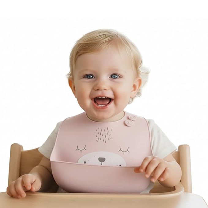 Safe-O-Kid Pink Food-Grade Silicone Adjustable Feeding Bib For Babies
