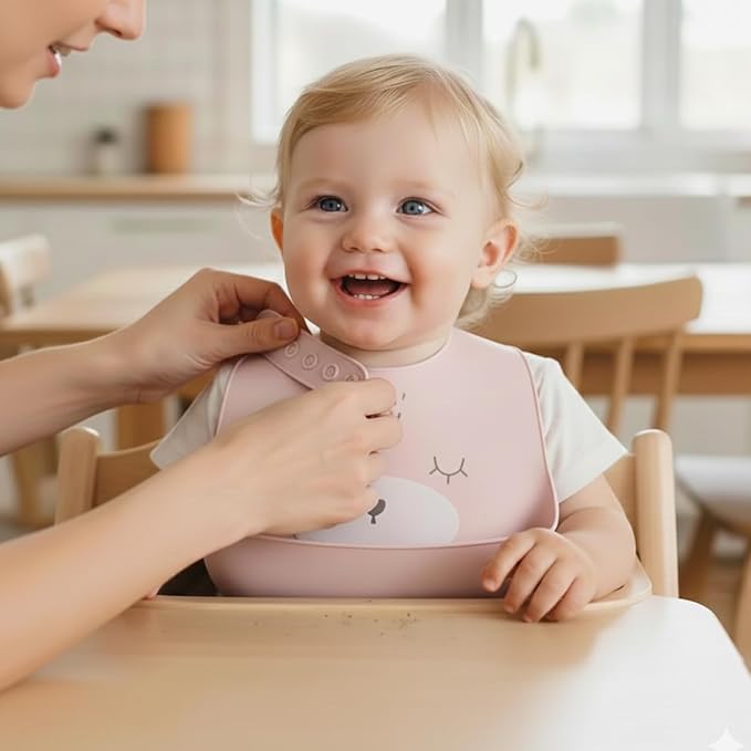 Safe-O-Kid Pink Food-Grade Silicone Adjustable Feeding Bib For Babies