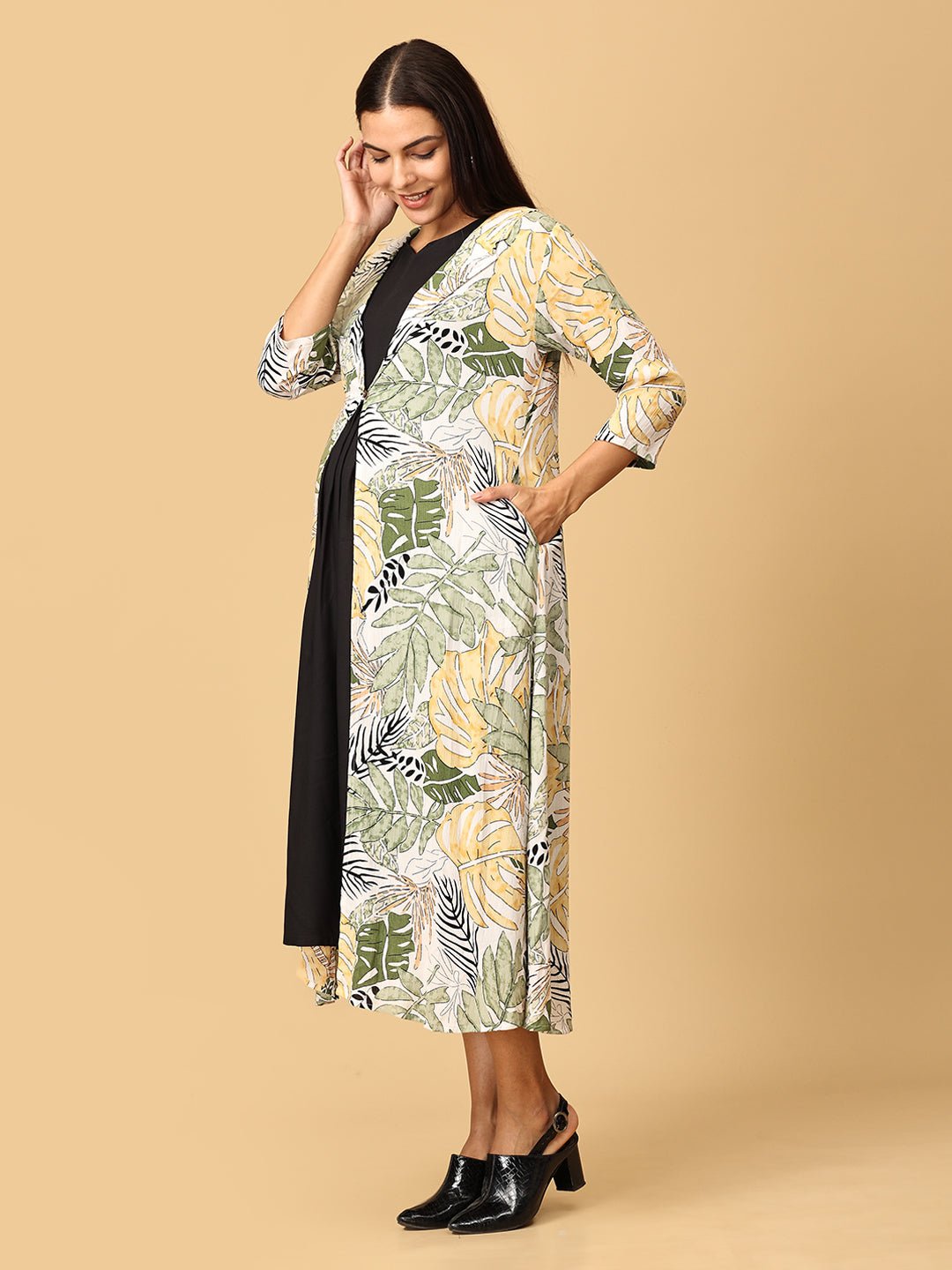  Sage Serenity Maternity and Nursing Shacket Dress Multi