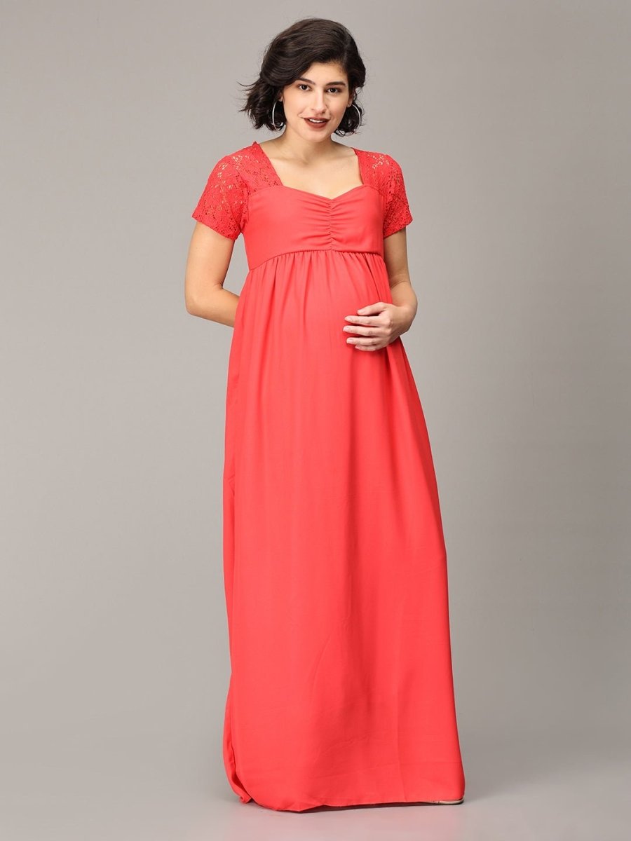  Scarlet Red Lace Maternity Photoshoot Gown Red