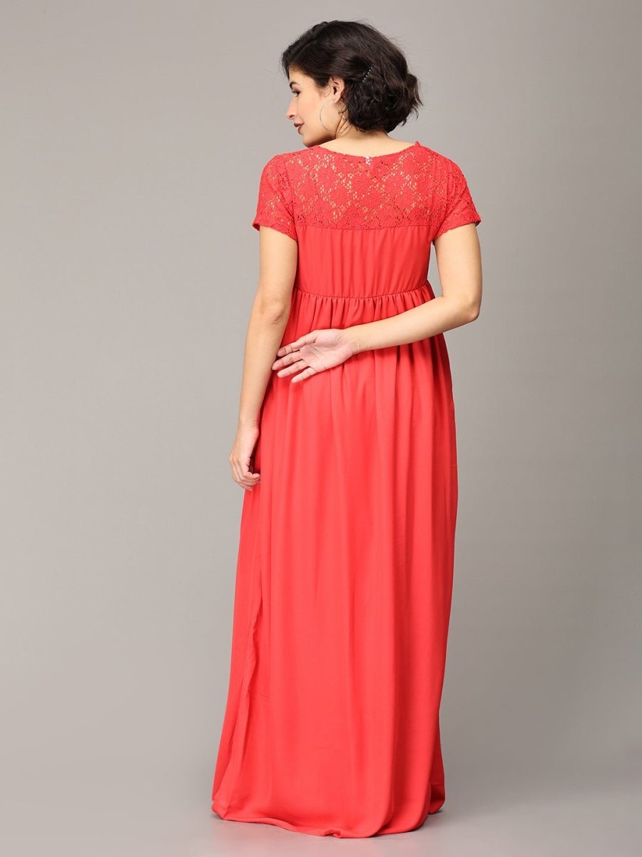  Scarlet Red Lace Maternity Photoshoot Gown Red