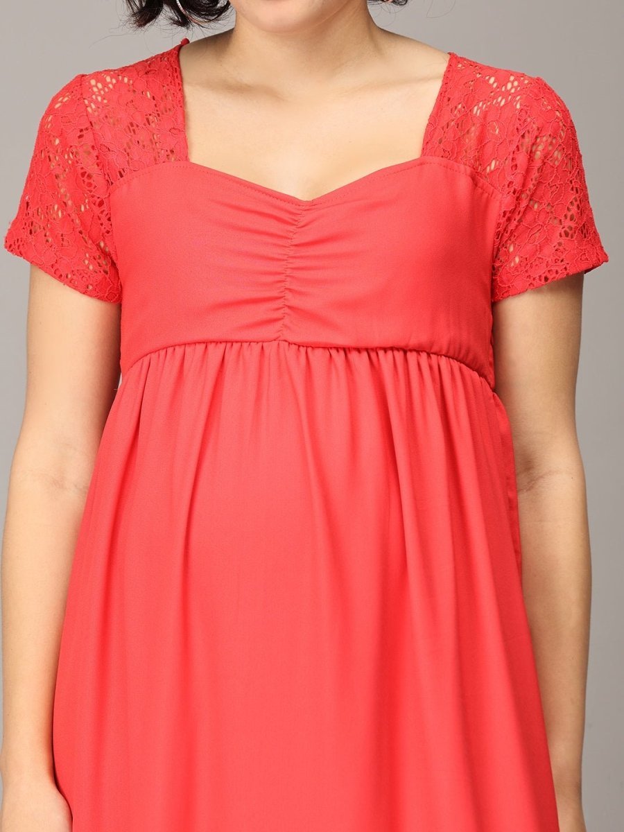  Scarlet Red Lace Maternity Photoshoot Gown Red