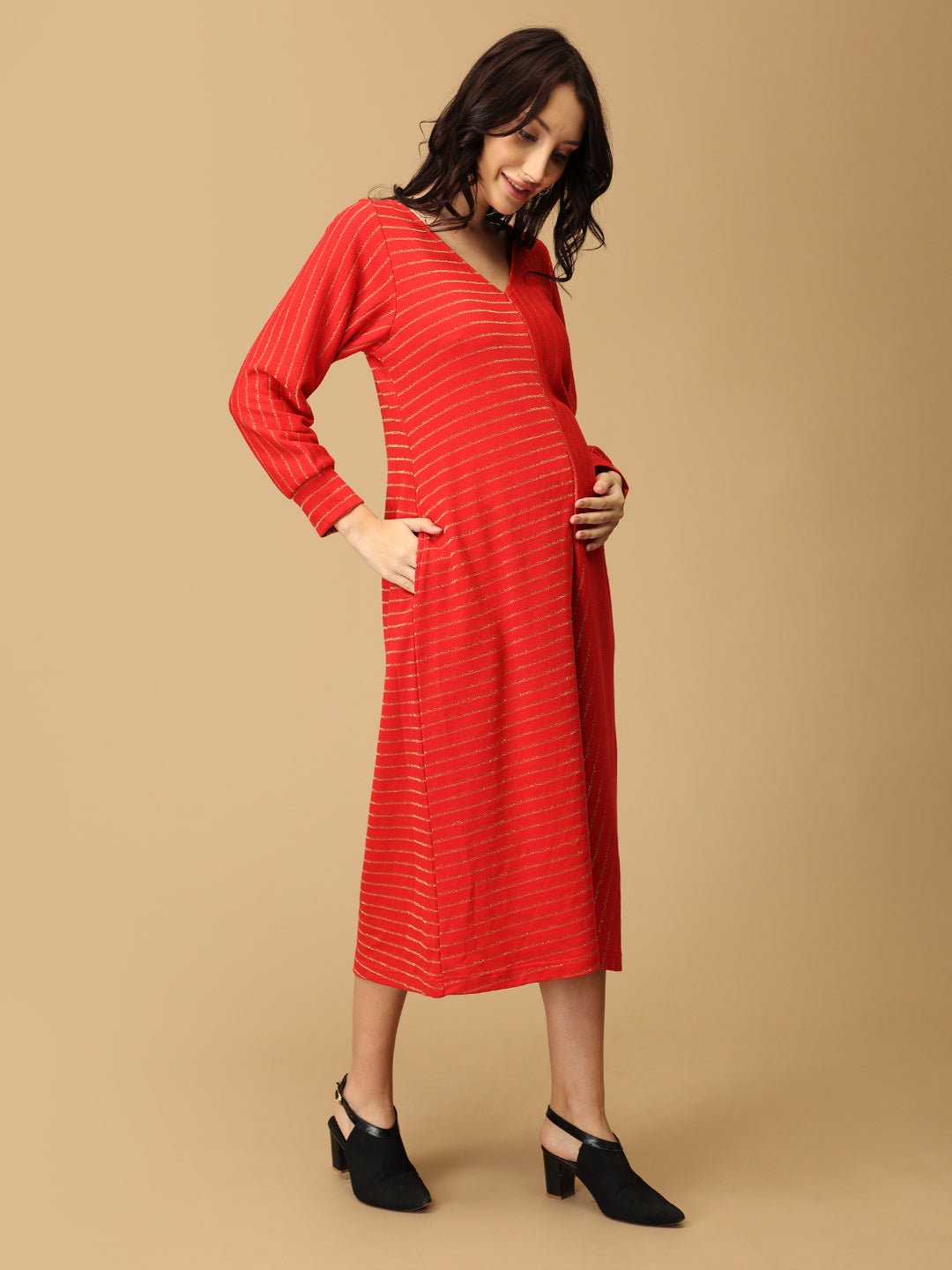  Scarlet Spark Maternity and Nursing Winter Dress Red