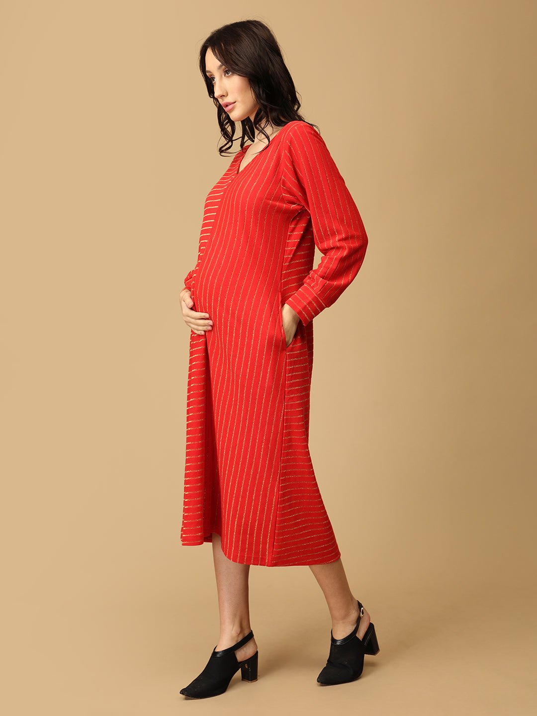  Scarlet Spark Maternity and Nursing Winter Dress Red