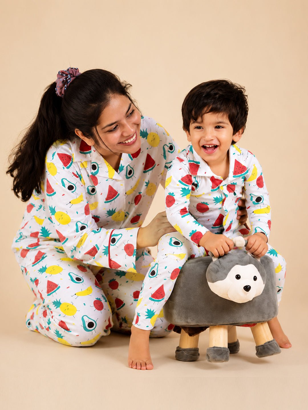 Fruity Cutie Multicolor Cotton Matching Pajama Set Mom And Baby Twinning Combo Of 2