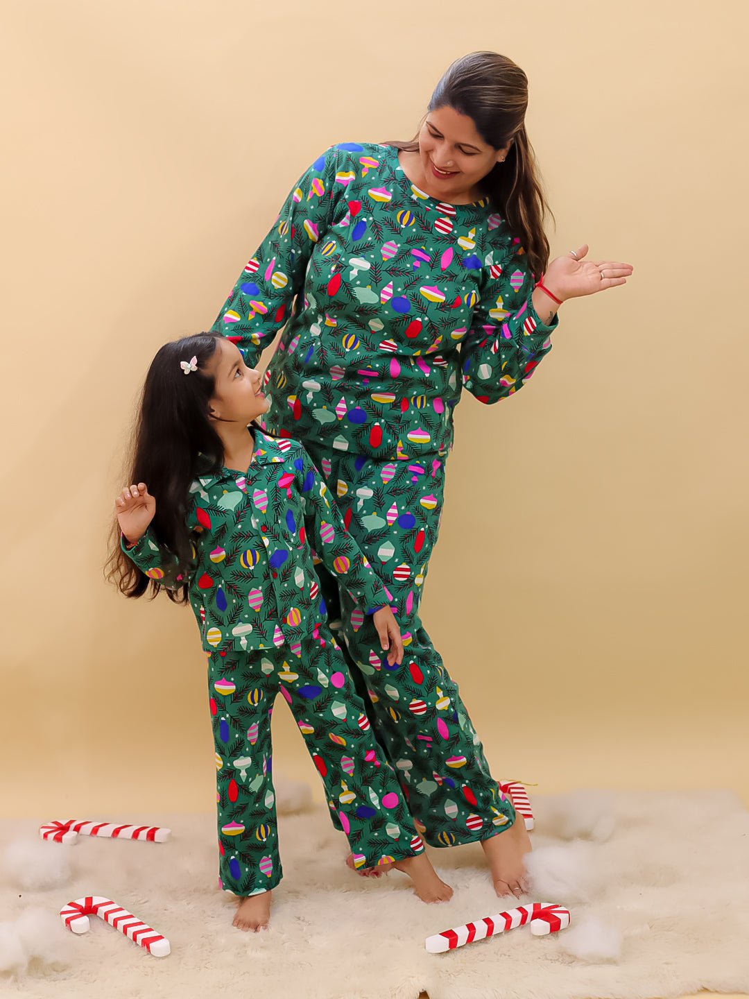 Merry Snuggle Squad Christmas Cotton Matching Pajama Set Mom And Baby Twinning Combo Of 2