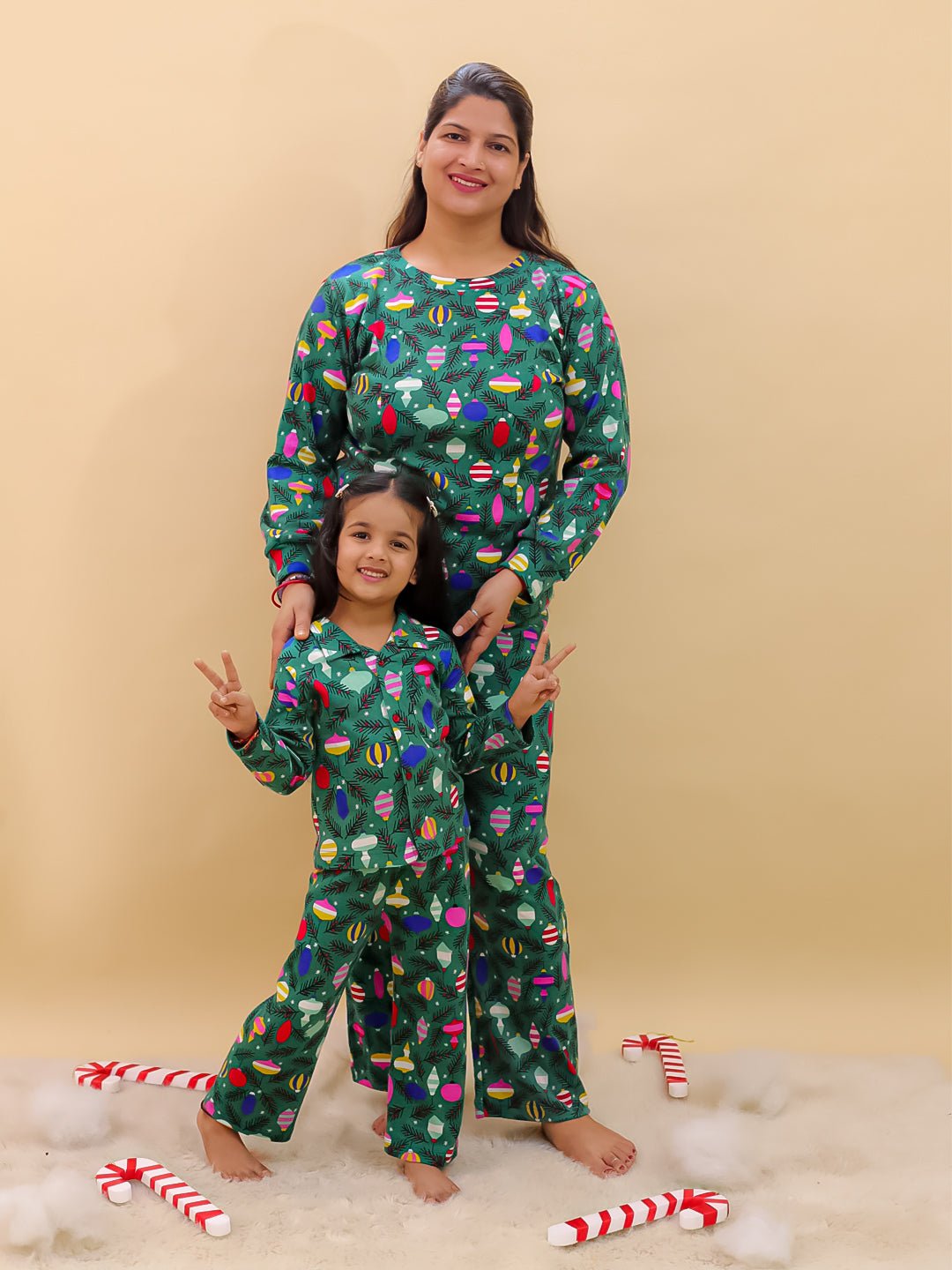 Merry Snuggle Squad Christmas Cotton Matching Pajama Set Mom And Baby Twinning Combo Of 2