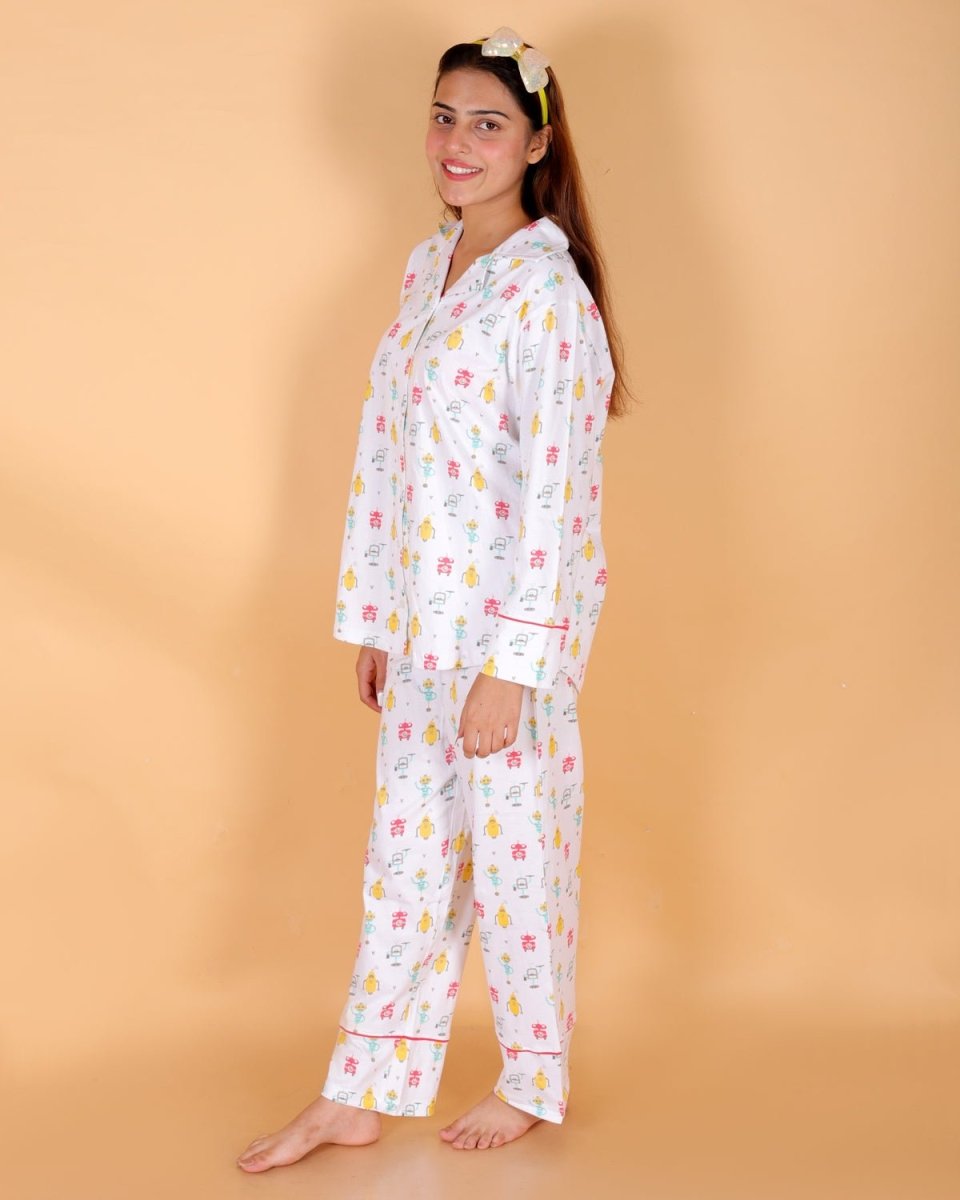 Robo Club Blue Cotton Matching Family Pajama Twinning Combo