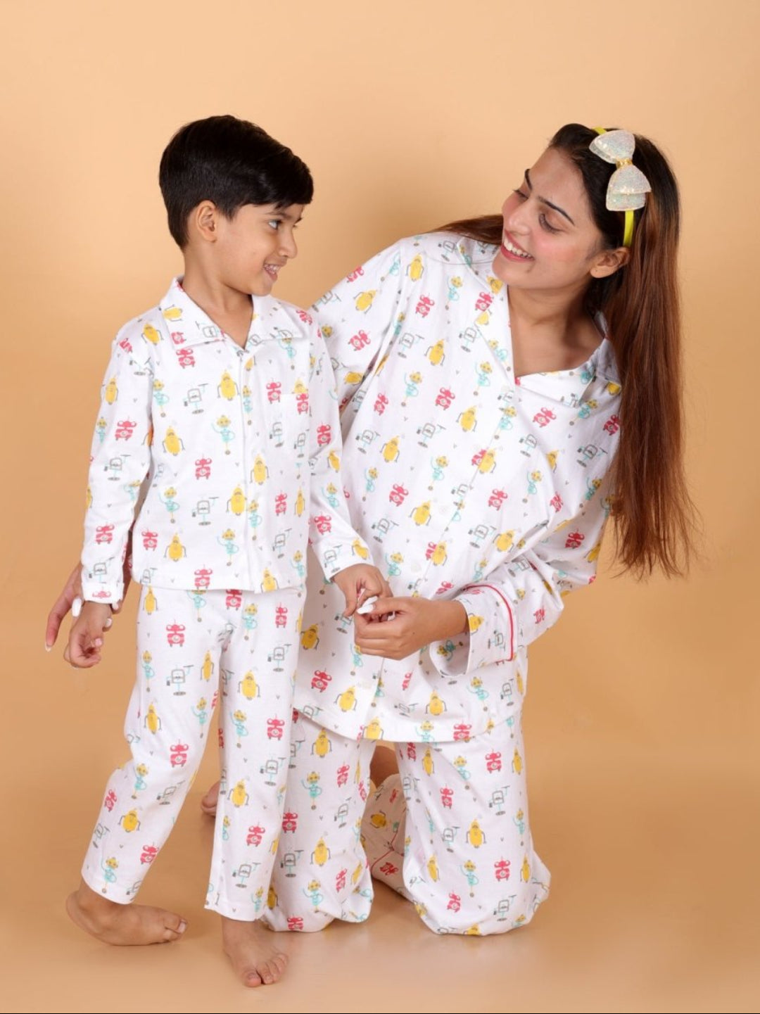 Robo Club Blue Cotton Matching Family Pajama Twinning Combo